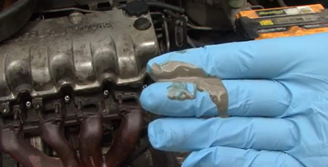 Contaminated engine oil due to a failed head gasket.