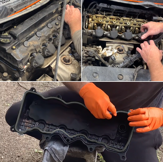 Comparison of FKM vs NBR material in a valve cover gasket replacement kit.
