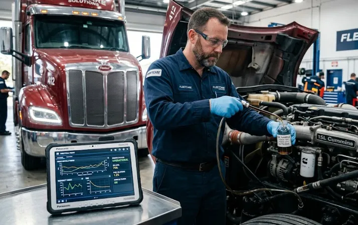 Commercial fleet diesel oil change interval and fluid analysis.