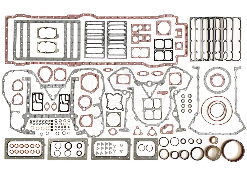 3804301 Cummins KTA38 lower engine gasket kit featuring heavy-duty crankshaft seals and oil pan gaskets for V12 industrial engine repair