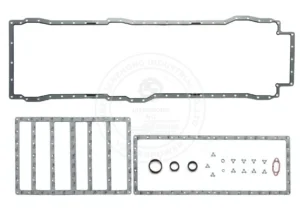 4956058 Cummins QSK38 oil pan gasket kit featuring heavy-duty steel-core elastomer for superior industrial engine sealing