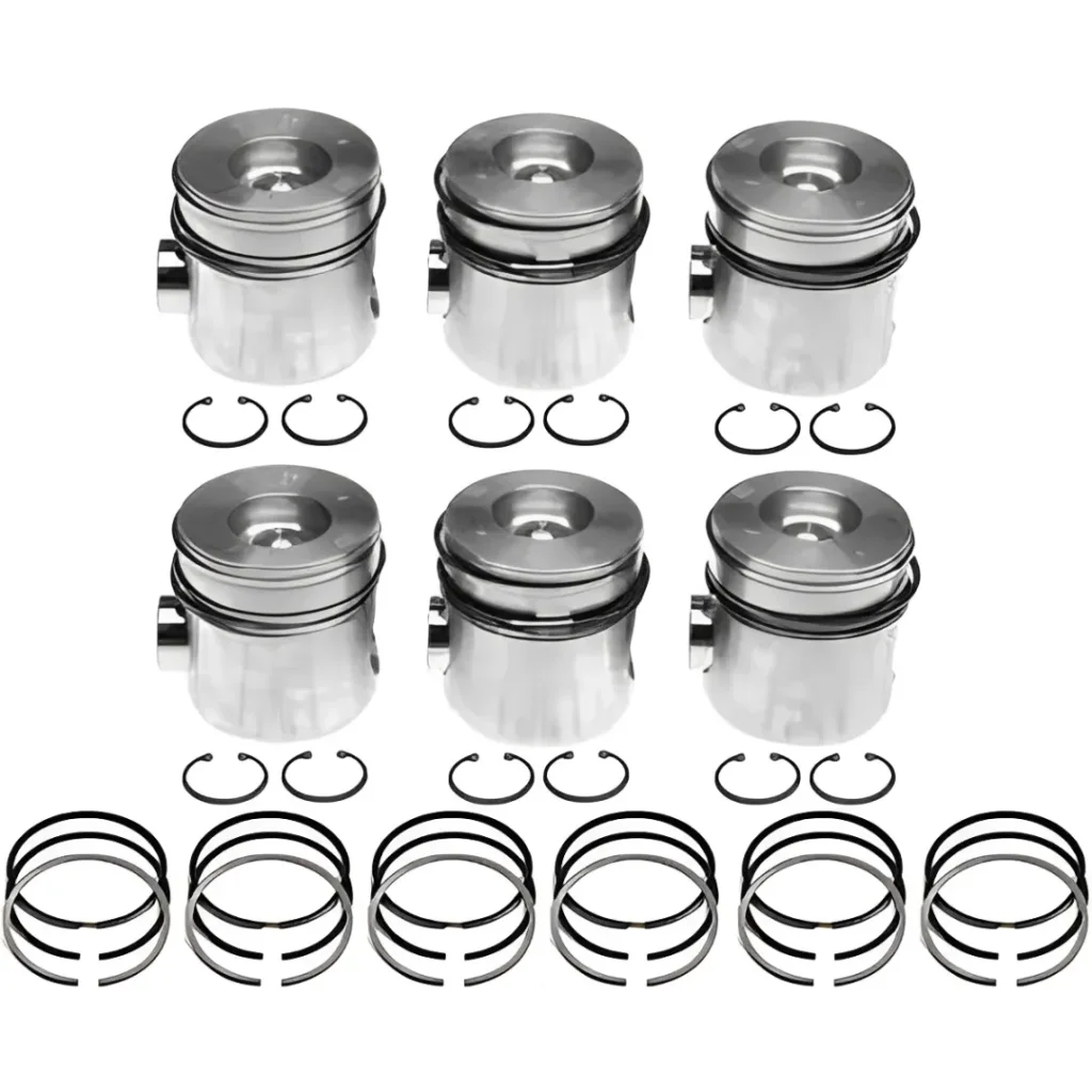 Heavy-duty 5.9 Cummins piston and ring set included in a complete rebuild kit.