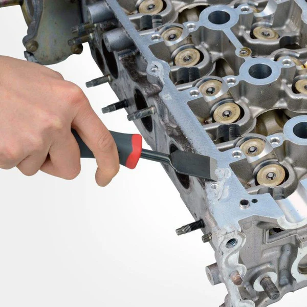 Perfectly clean heavy-duty diesel engine block surface after using professional chemical gasket remover.
