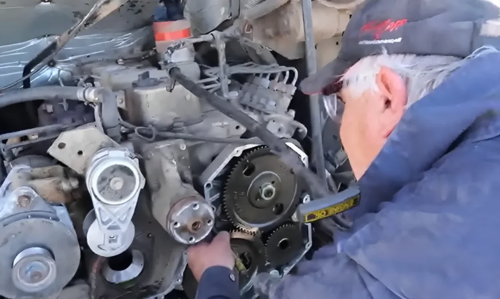 Cummins 6BT timing gear case showing the Killer Dowel Pin (KDP) fix kit location to prevent engine failure.