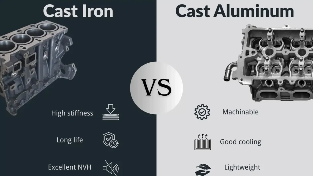 Technical comparison diagram of thermal expansion rates: aluminum cylinder head vs cast iron engine block and resulting shear stress on gaskets.