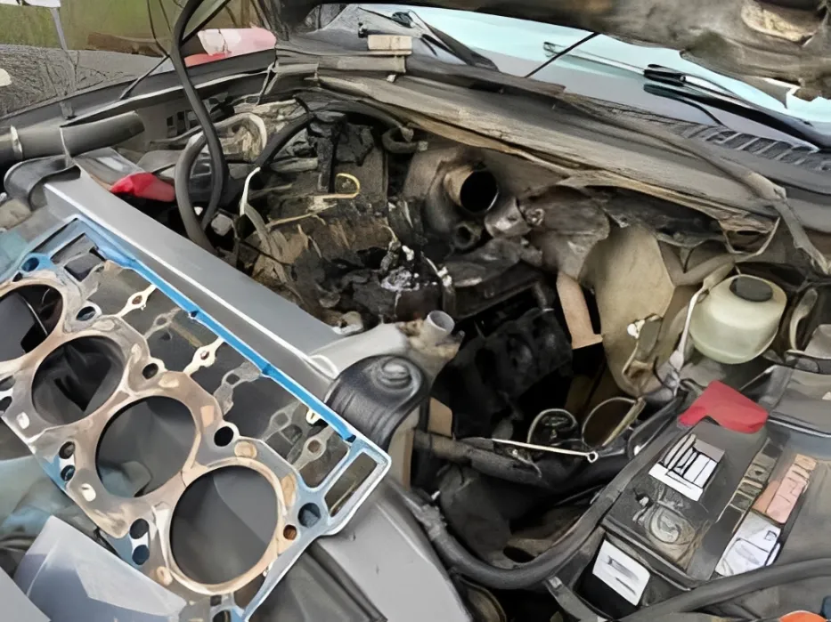 Mechanic reviewing a labor time guide to determine how long does it take to replace a head gasket on a commercial diesel engine.