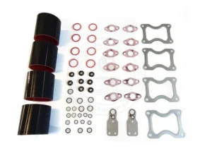 4089233 Cummins QSK45 turbocharger gasket kit featuring high-temperature MLS exhaust seals and oil drain gaskets for V12 industrial engine repair