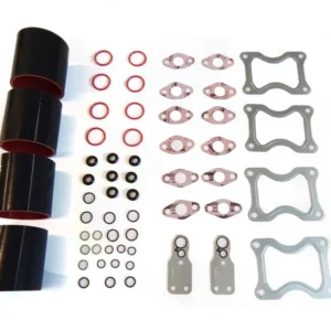 4089233 Cummins QSK45 turbocharger gasket kit featuring high-temperature MLS exhaust seals and oil drain gaskets for V12 industrial engine repair
