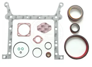 4955825 Cummins QSK50 lower engine gasket kit featuring heavy-duty main seals and reinforced oil pan gaskets for V16 industrial overhaul