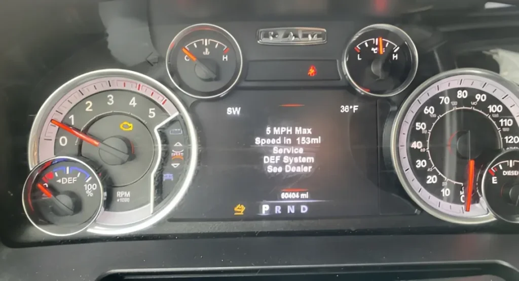RAM 2500 DEF low fluid warning light on dashboard