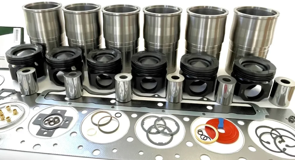 A beautiful display of premium VP GASKET heavy-duty Cummins ISX15 engine overhaul kits, featuring multi-layer steel head gaskets and FKM rubber seals