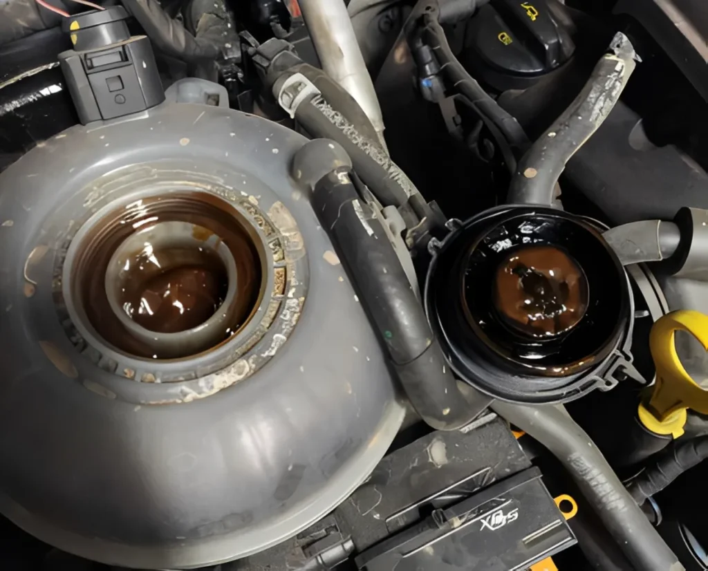 Oil contamination inside coolant reservoir from failing Cummins oil cooler