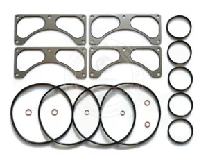 Unpacked 4011507 oil cooler seal kit components including metal gaskets and FKM O-rings