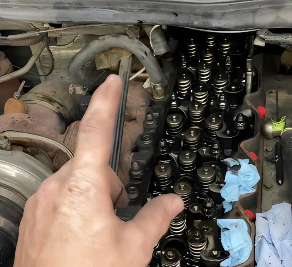 Mechanic locating dataplate for a Cummins overhaul kit CPL lookup.