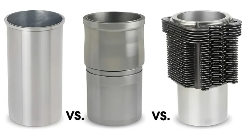 Measuring cylinder liner diameters to verify fitment.