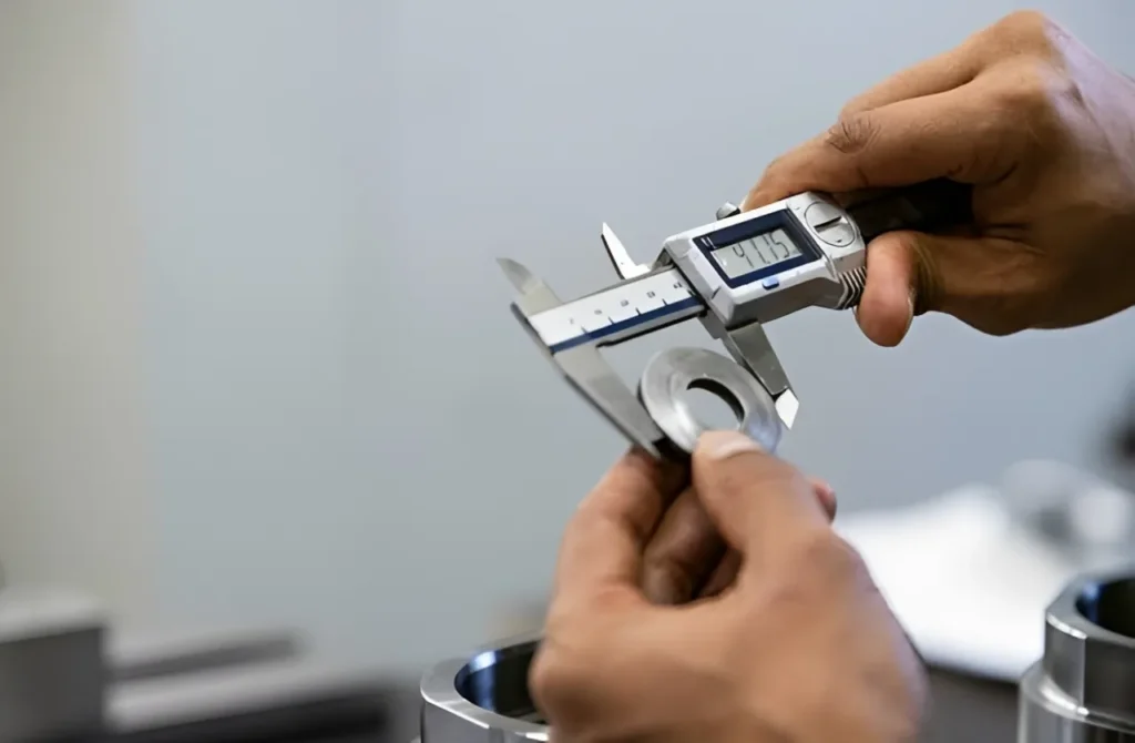 Conducting sample dimension testing on aftermarket diesel engine gaskets.