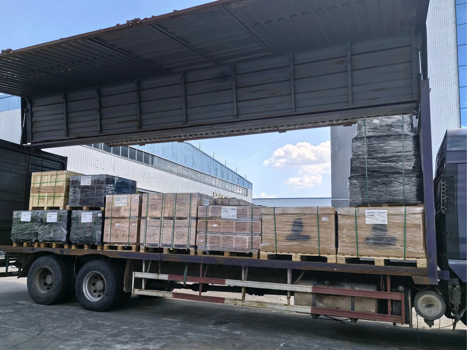 Loaded truck carrying the 21-item shipment for the United Kingdom