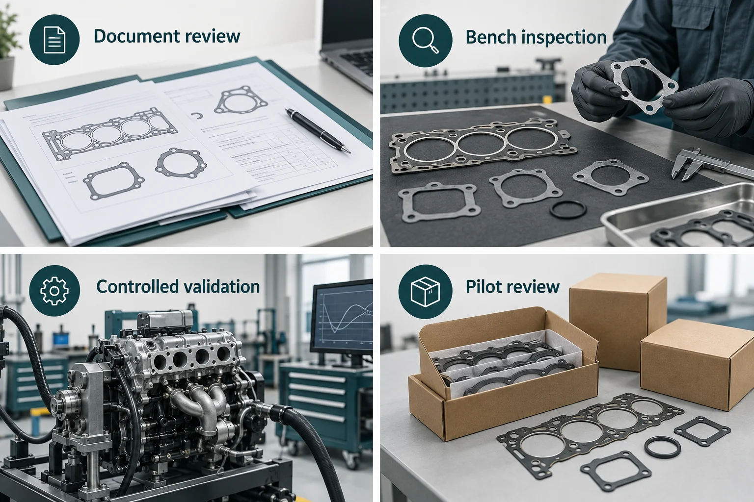 Bench inspection followed by controlled installation and pilot-order review