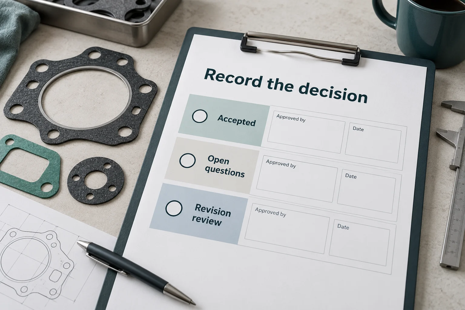Gasket sample decision form with accepted findings open questions and revision review