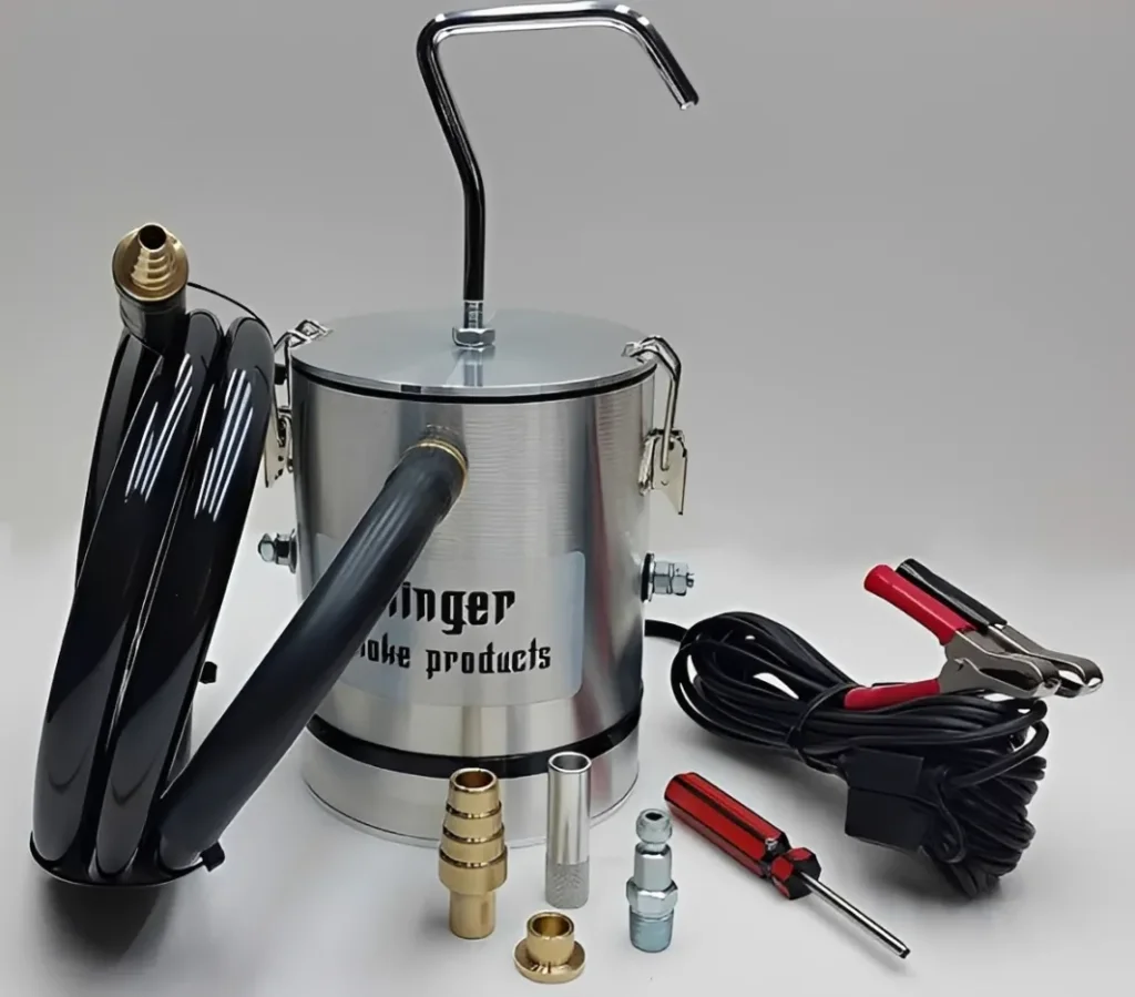 Regulated automotive smoke machine connected for an intake leak test
