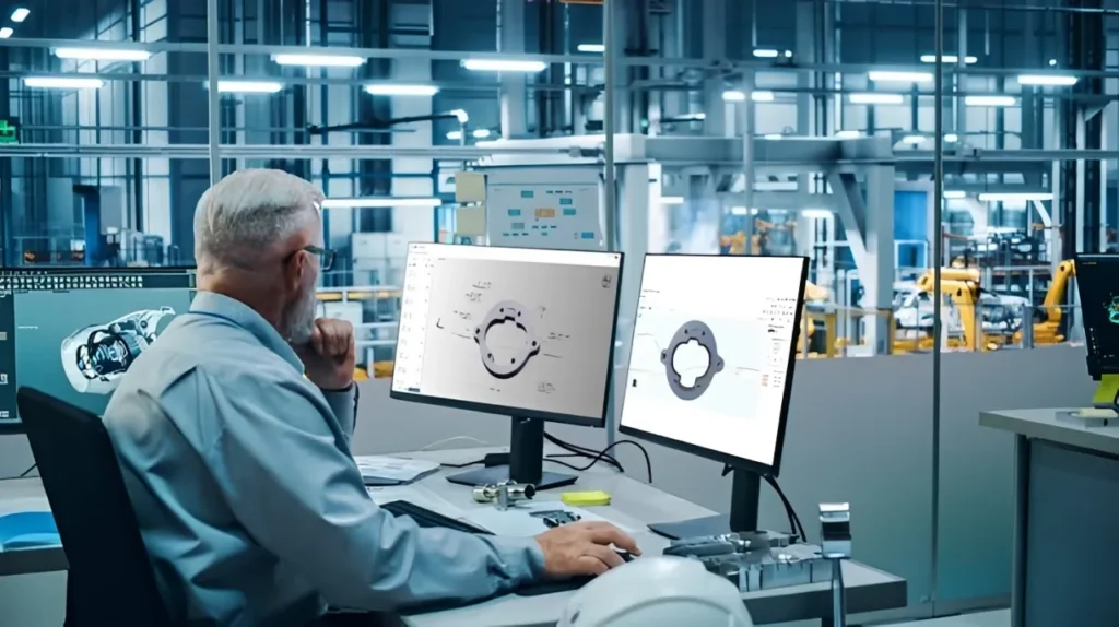 Engineer using a Coordinate Measuring Machine to verify fluid passage alignment on an aftermarket Cummins MLS head gasket.