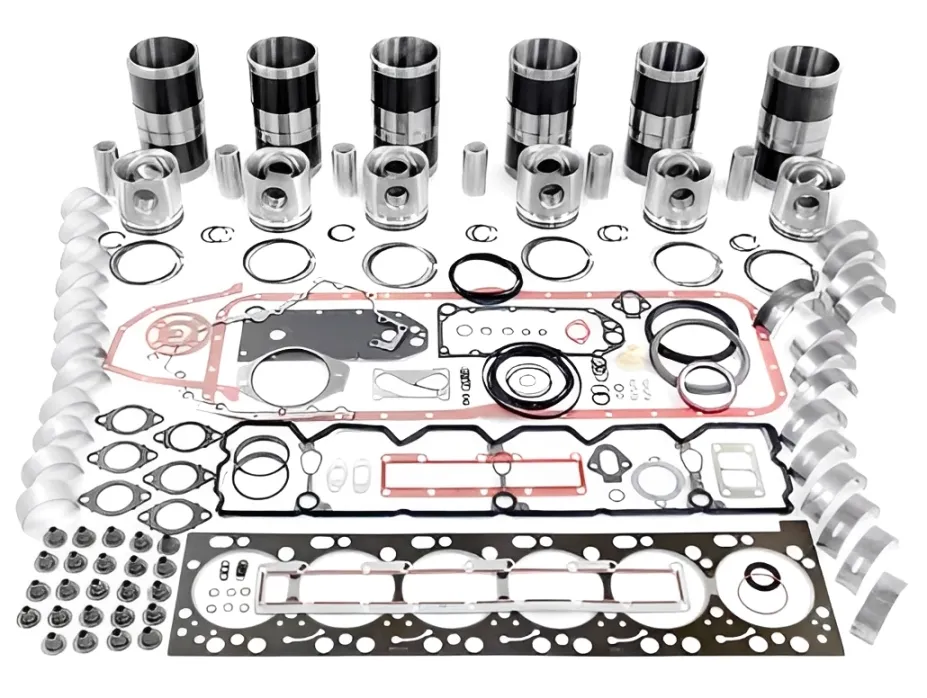 Premium aftermarket Cummins gasket overhaul kit securely shrink-wrapped on a rigid backing board.