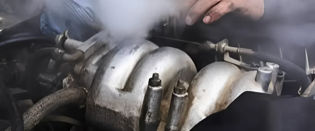 Smoke escaping from a damaged throttle body gasket.
