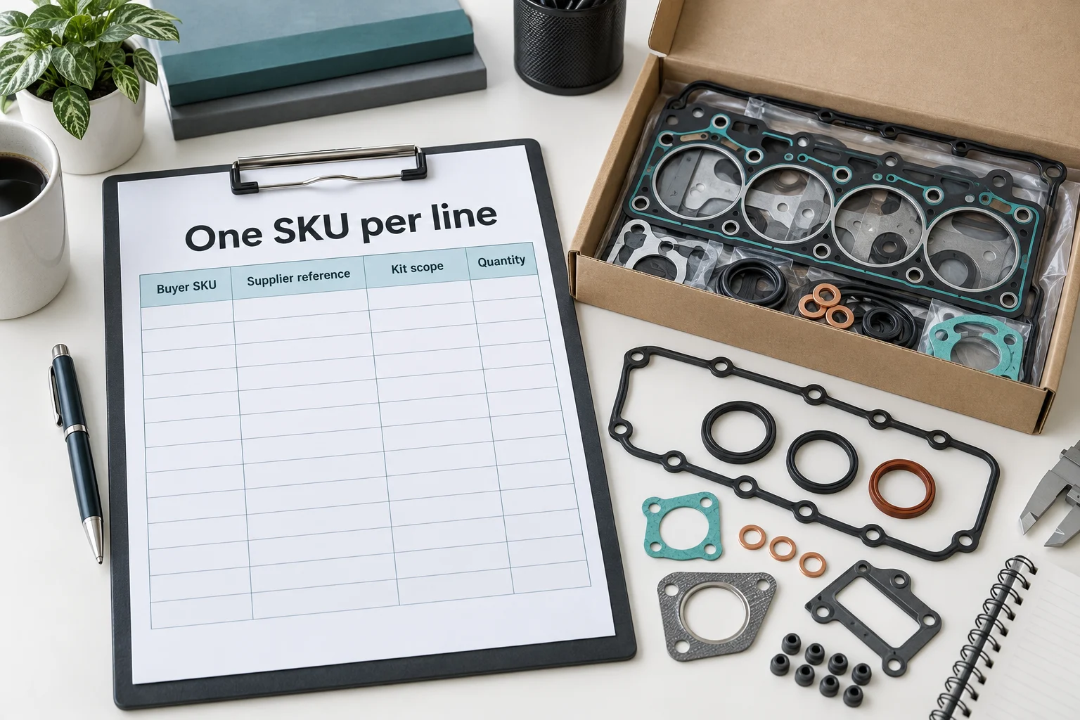 Mixed-SKU Cummins gasket kit order worksheet with separate quantities