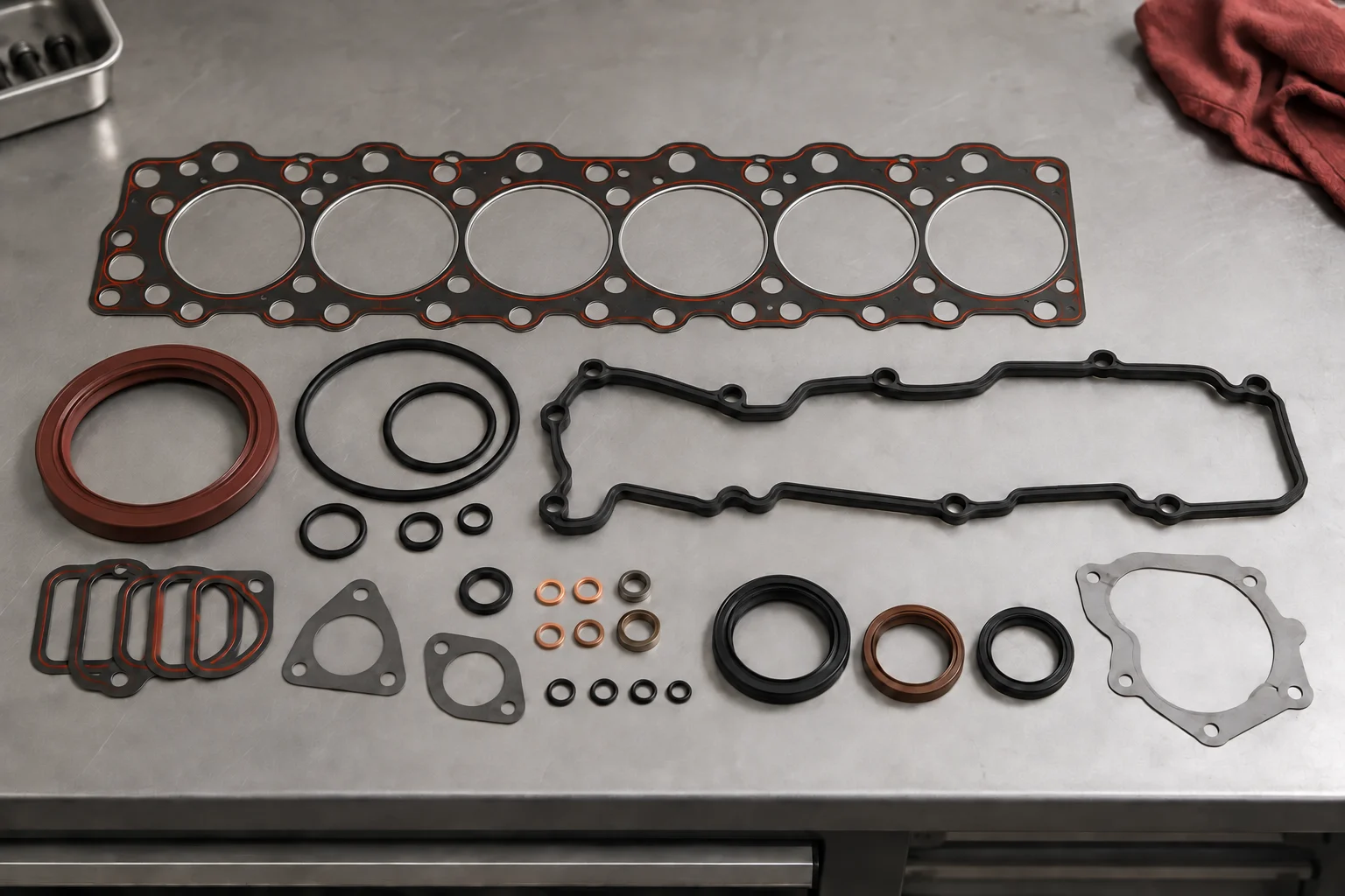 Illustrative six-cylinder Cummins top end gasket kit scope comparison