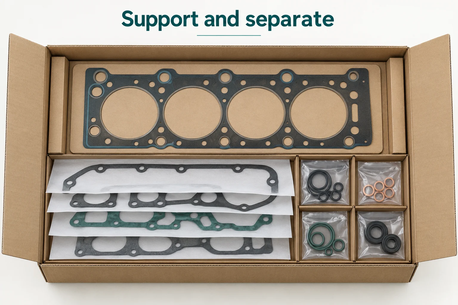 Flat gaskets supported and separated from loose seals