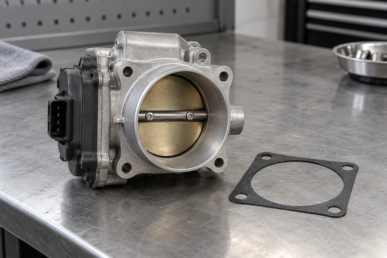 Throttle body gasket leak testing flange and separate gasket reference
